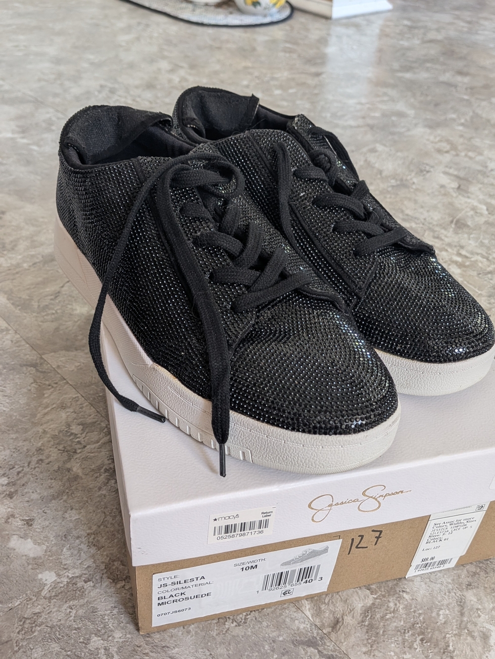 Jessica Simpson Black Sequin Platform Sneakers Size 10